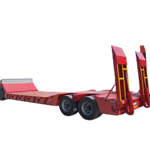 White gold General Transport low bed rental service in Mussafah for heavy equipment transportation.